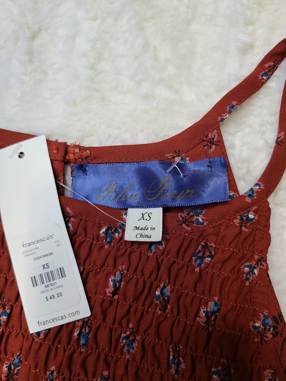 Francescas Blue Rain Dreess Rust Red Halter Sundress with Border Print XS - Picture 3 of 9